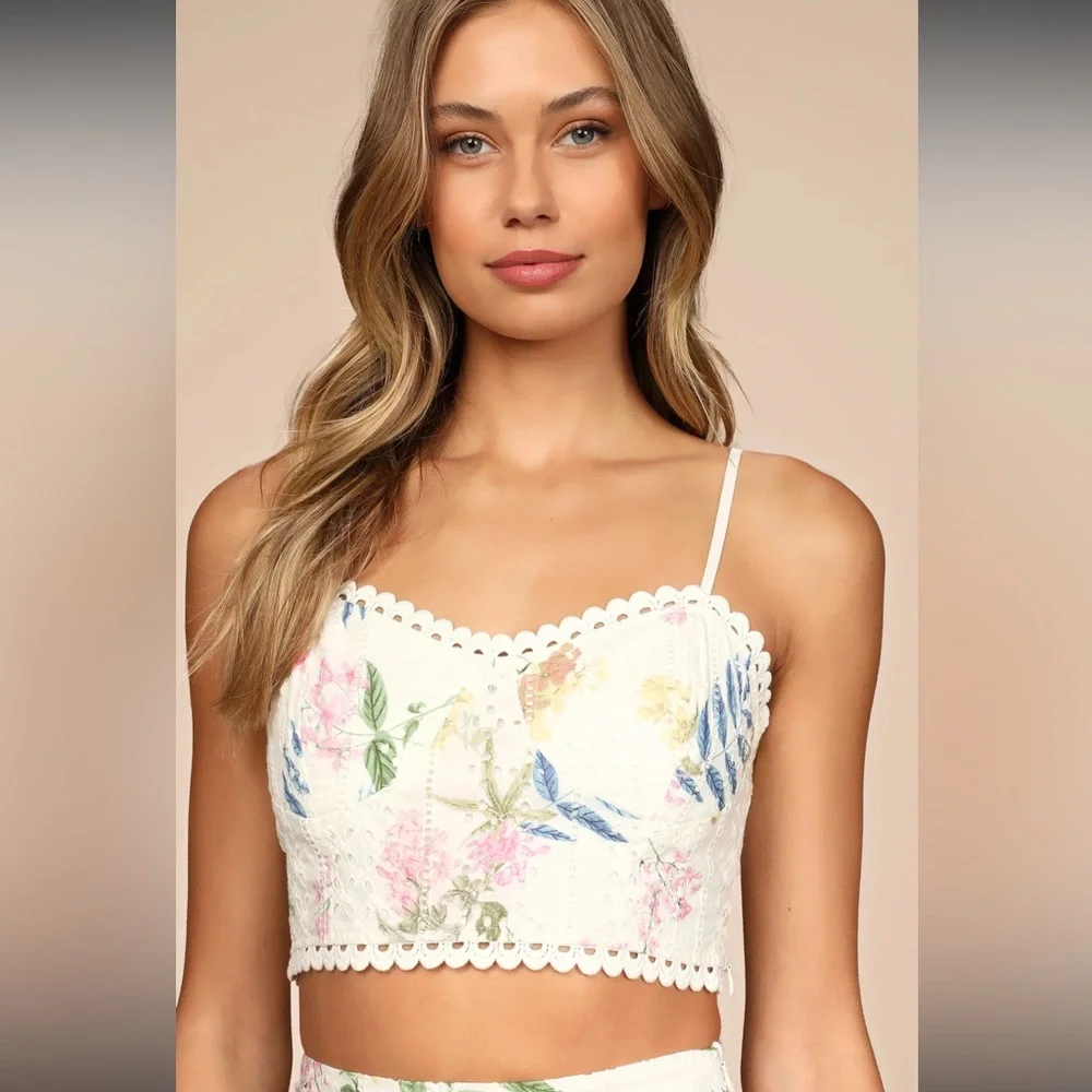 NWT Lulus Sweet At Heart White Floral Embroidered Two-Piece Midi Dress Small - Picture 3 of 16